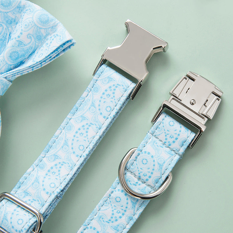 Light Blue Print Bow and Collar