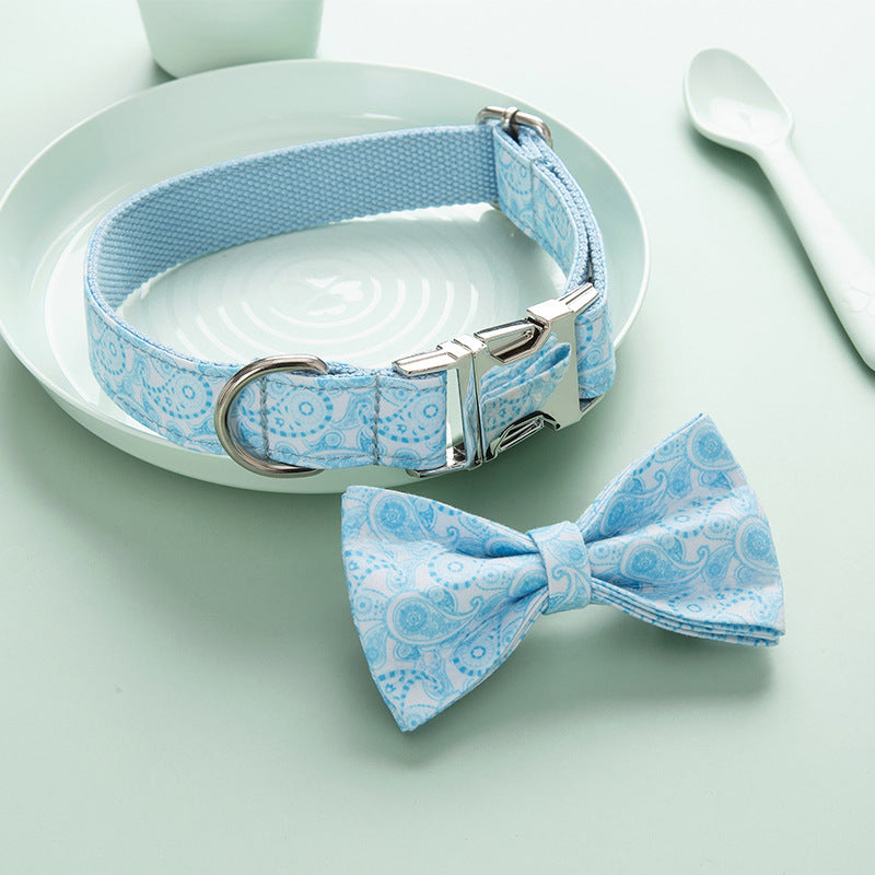 Light Blue Print Bow and Collar