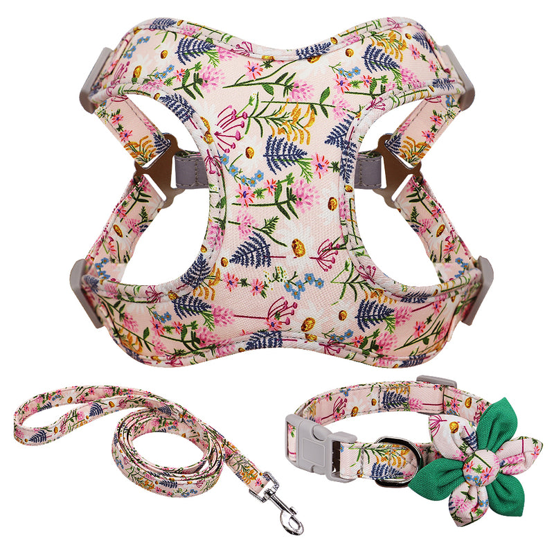 Floral Collar, Leash, and Harness Set