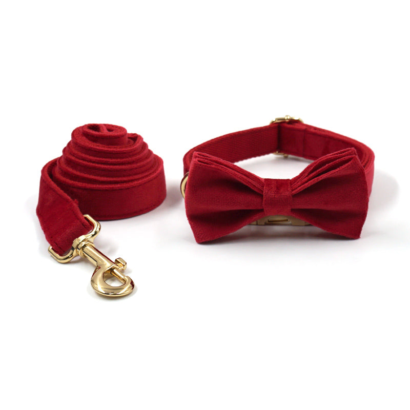 Deluxe Red Velvet Bow, Collar and Leash